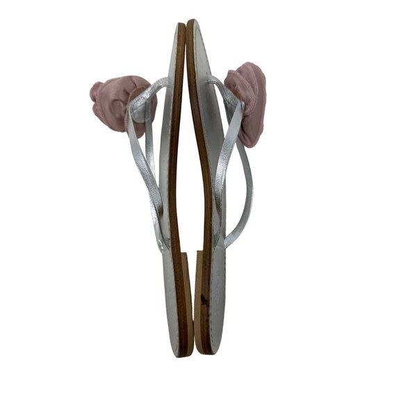 J. Crew Silver Strappy Flat Sandals With Pink Fabric Rose Womens Size 8 - Picture 10 of 12